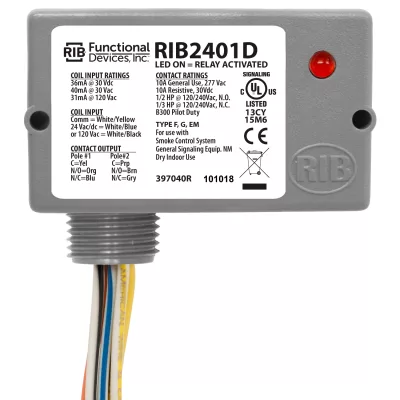 Functional Devices RIB2401D – Enclosed Relay 10Amp DPDT 24Vac/dc/120Va