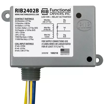 Functional Devices RIB2402B – Enclosed Relay 20Amp SPDT 24Vac/dc/208-2