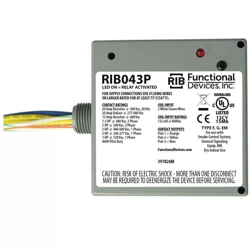Functional Devices RIB043P – Enclosed Relay 20Amp 3PST 480Vac