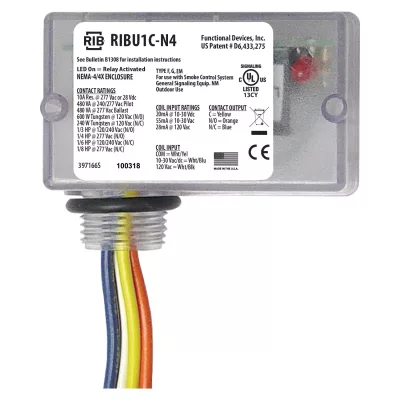 Functional Devices RIBU1C-N4 – Enclosed Relay 10Amp SPDT 10-30Vac/dc/12