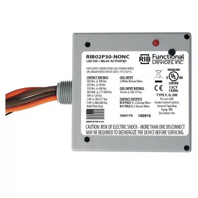 Functional Devices RIB02P30-NONC – Enclosed Relay 30Amp DPST-NONC 208-277Va