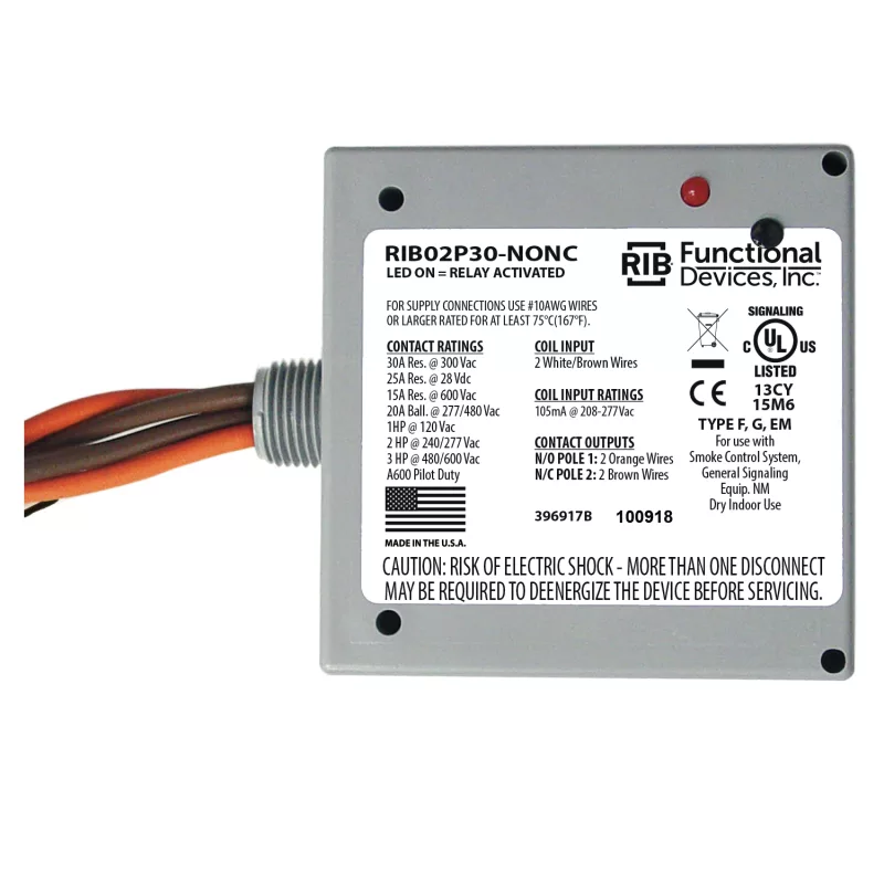 Functional Devices RIB02P30-NONC – Enclosed Relay 30Amp DPST-NONC 208-277Va