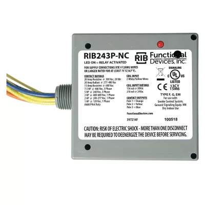 Functional Devices RIB243P-NC – Enclosed Relay 20Amp 3PST-NC 24Vac/dc