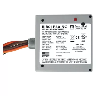 Functional Devices RIB01P30-NC – Enclosed Relay 30Amp DPST-NC 120Vac