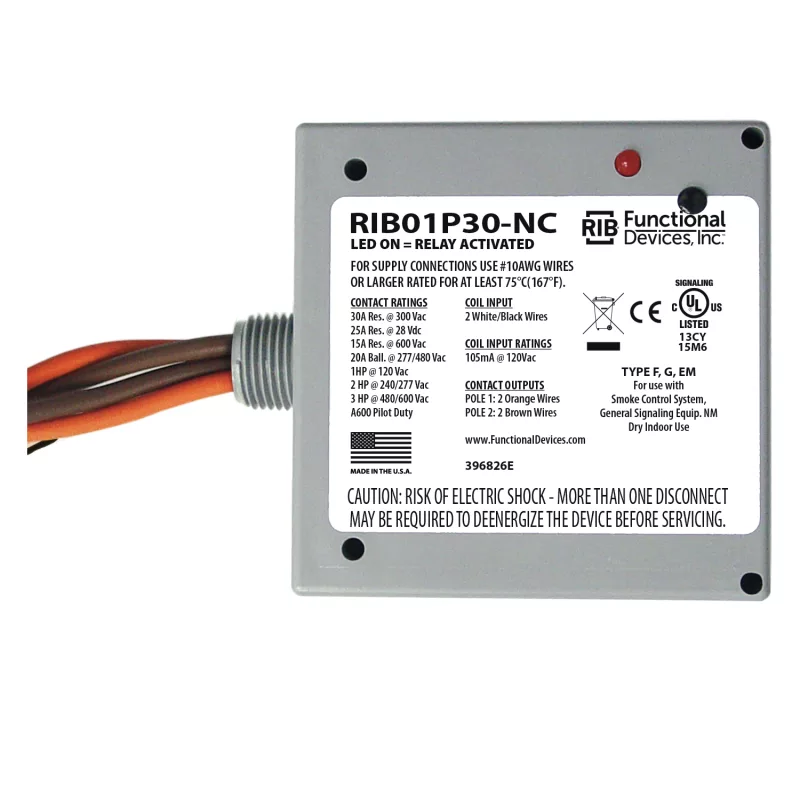 Functional Devices RIB01P30-NC – Enclosed Relay 30Amp DPST-NC 120Vac