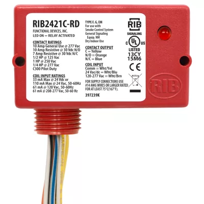 Functional Devices RIB2421C-RD – Enclosed Relay 10Amp SPDT 24Vac/dc/120-2