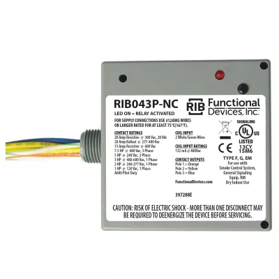 Functional Devices RIB043P-NC – Enclosed Relay 20Amp 3PST-NC 480Vac