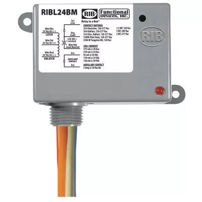Functional Devices RIBL24BM – Enclosed Relay 20Amp 24Vac/dc Latching +