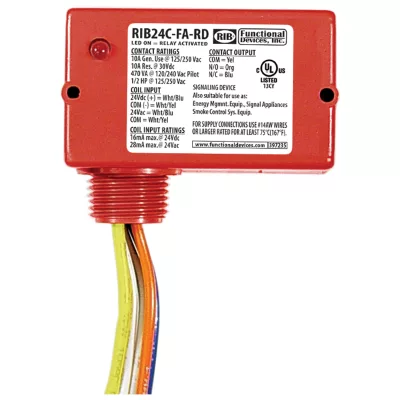 Functional Devices RIB24C-FA-RD – Enclosed Relay, 10A, SPDT, Polarized 24V